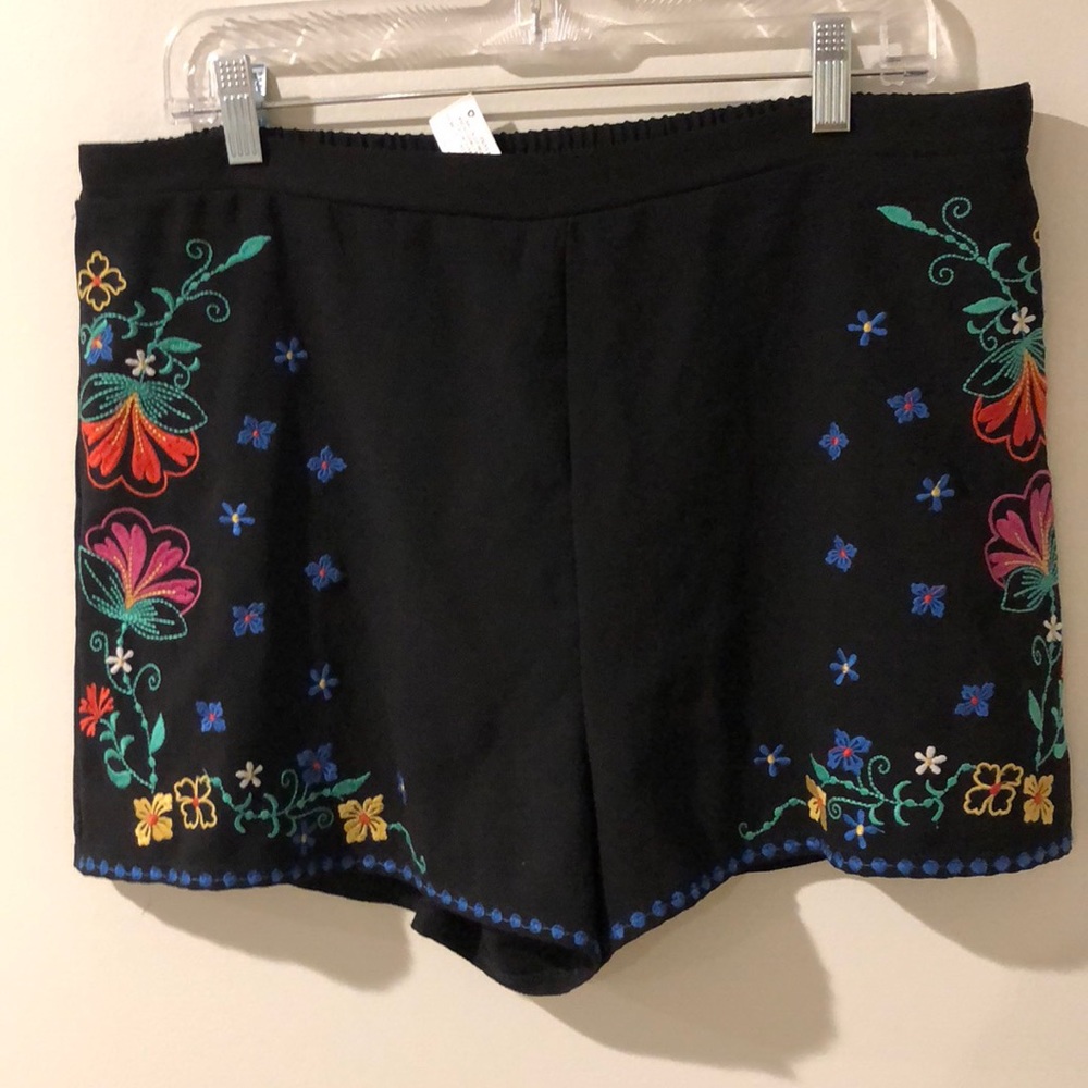 Black Embroidered Shorts